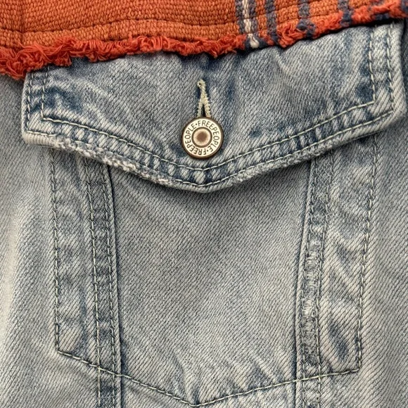 Free People Oversized Baja Mixed-Media Hooded Denim Jacket - Size Small - Picture 8 of 13